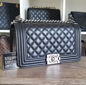 Chanel Old Medium Boy Bag Calfskin Black
